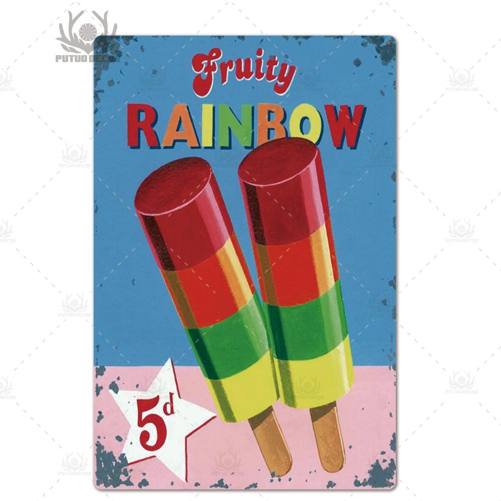 Putuo Decor Ice Cream Tin Sign Plaque Metal Plate Vintage Ice Lolly Retro Wall Art Poster for Dessert Shop Iron Painting