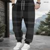 Men s Plus Size Black Grey Plaid Printed Drawstring Waist Cuffed Ankle Jogger Pants