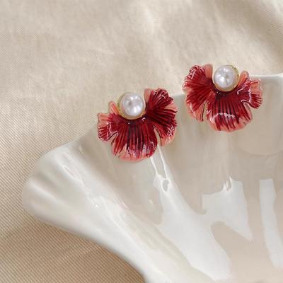 Gradient Drip Oil Flower Earrings for Women – Elegant and Personalized French-Inspired Studs