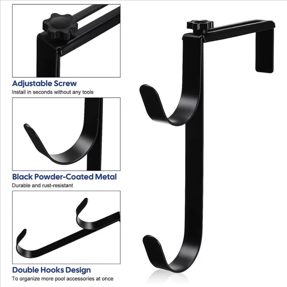 2Pcs Metal Pool Pole Hanger Double Hook Fence Hooks No Drill Pool Pole Fixing Hooks Swimming Pool