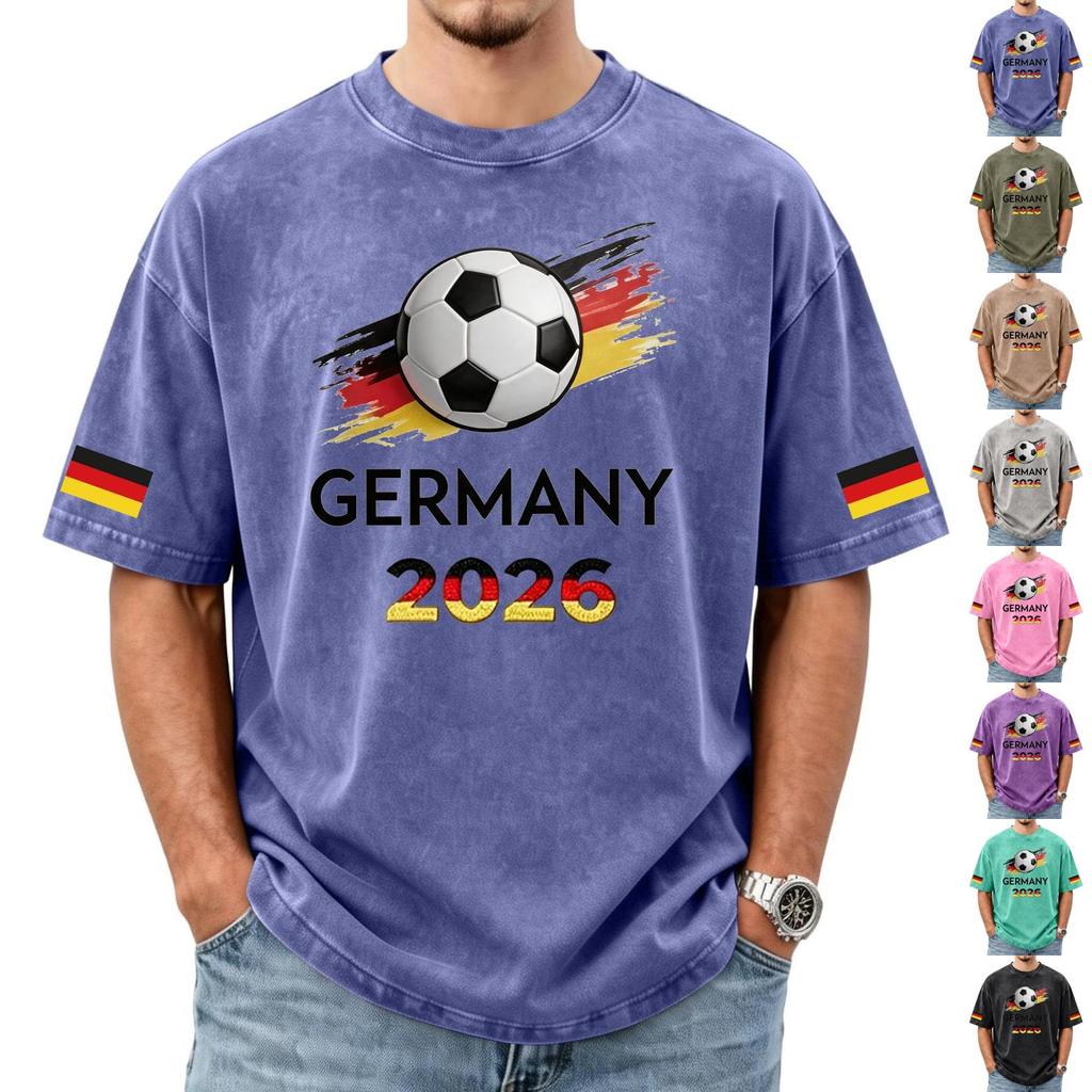 Men's Casual Short Sleeve T Shirt Soccer Graphic Print Fan Support Top Germany 2026 Football Theme Washed Style