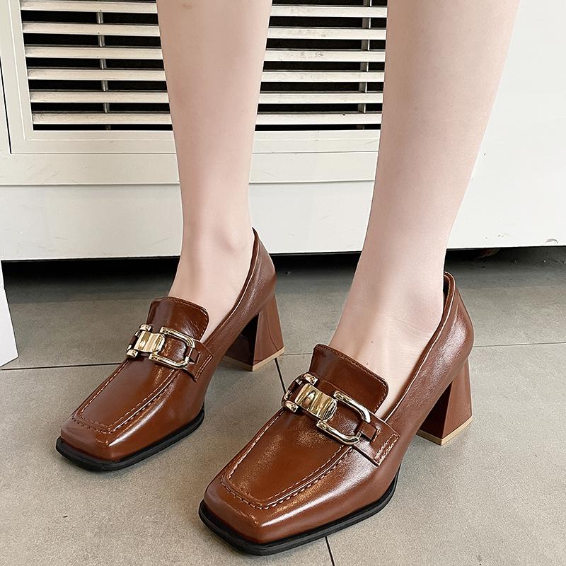 Fashion New Style Square High Heels Loafers Women Autumn Chunky Platform Pumps Woman Slip On Black Luxury Shoes Mary Janes Zapatos Mujer