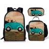 Klassisch Beliebt Neuheit Seltsam Lustig Auto 3D Druck 3 Stück/Set Pupille Schultaschen Laptop Tagesrucksack Rucksack Lunchtasche Federmäppchen