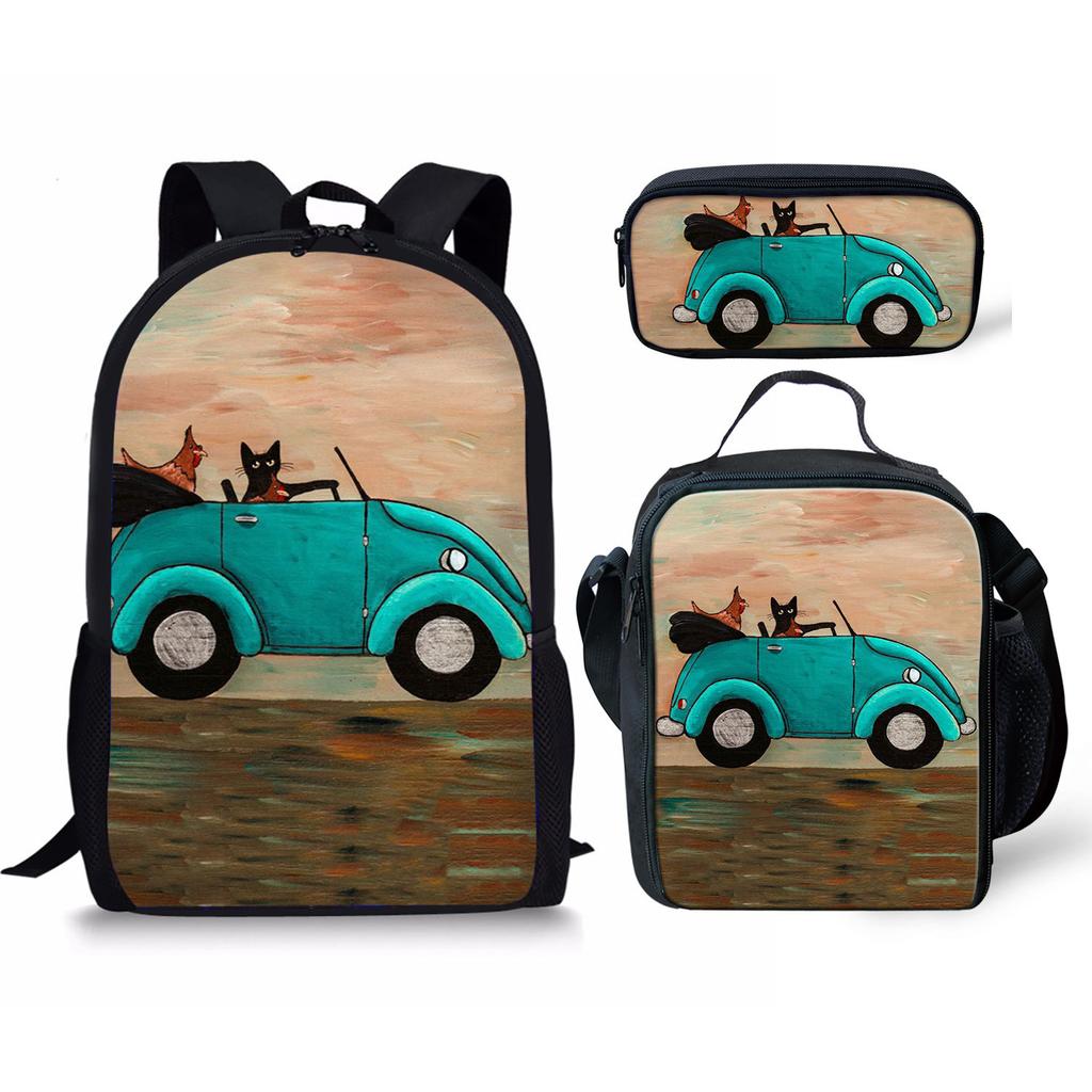 Klassisch Beliebt Neuheit Seltsam Lustig Auto 3D Druck 3 Stück/Set Pupille Schultaschen Laptop Tagesrucksack Rucksack Lunchtasche Federmäppchen