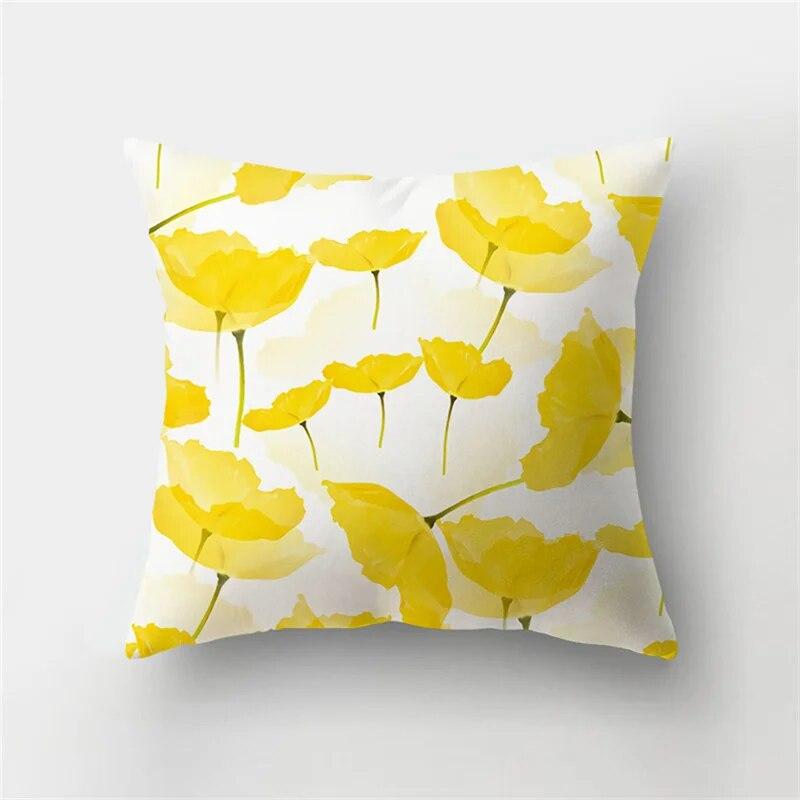 Simple Leaf Plant Yellow Flower Print Pattern Cushion Cover Home Living Room Sofa Decoration Pillow Pillow Cover 45X45CM
