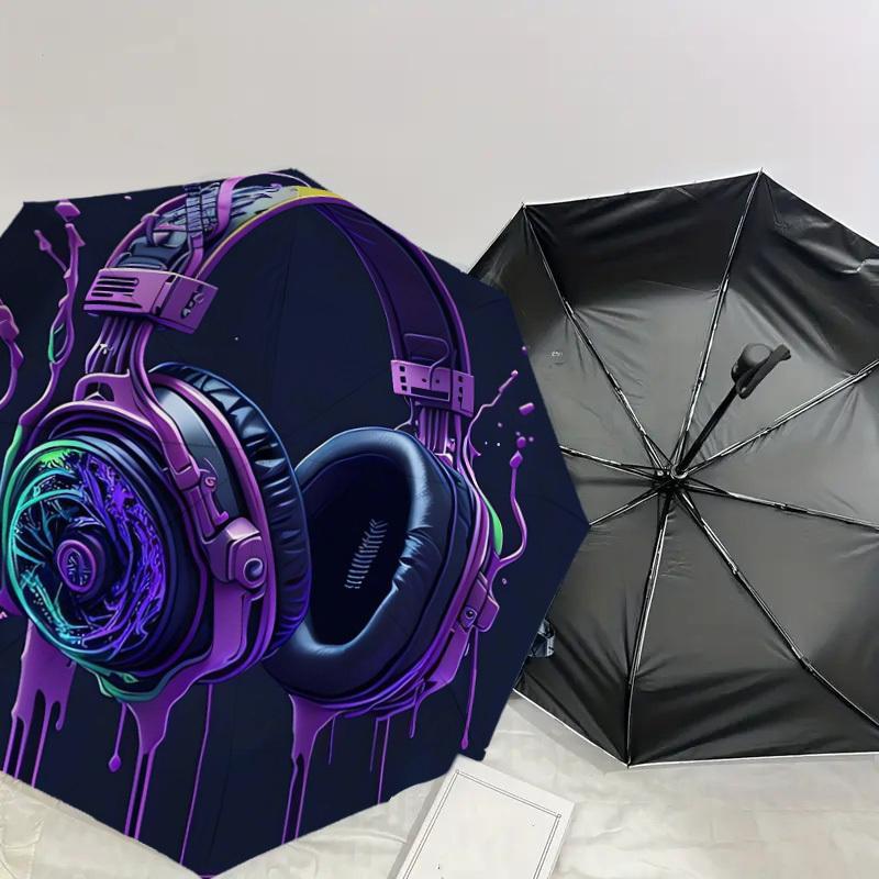 1pc Gaming Headphones Neon Artwork Umbrella with Plastic Handle,Suitable for All Seasons Home Travel Outdoor UmbrellaDD524