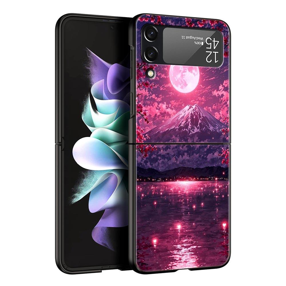 Pink Sunset Mountain Hard PC Phone Case For Samsung Galaxy Z Flip 7 6 5 4 Black Cover For Galaxy Z Flip 3 Foldable Shell Fundas