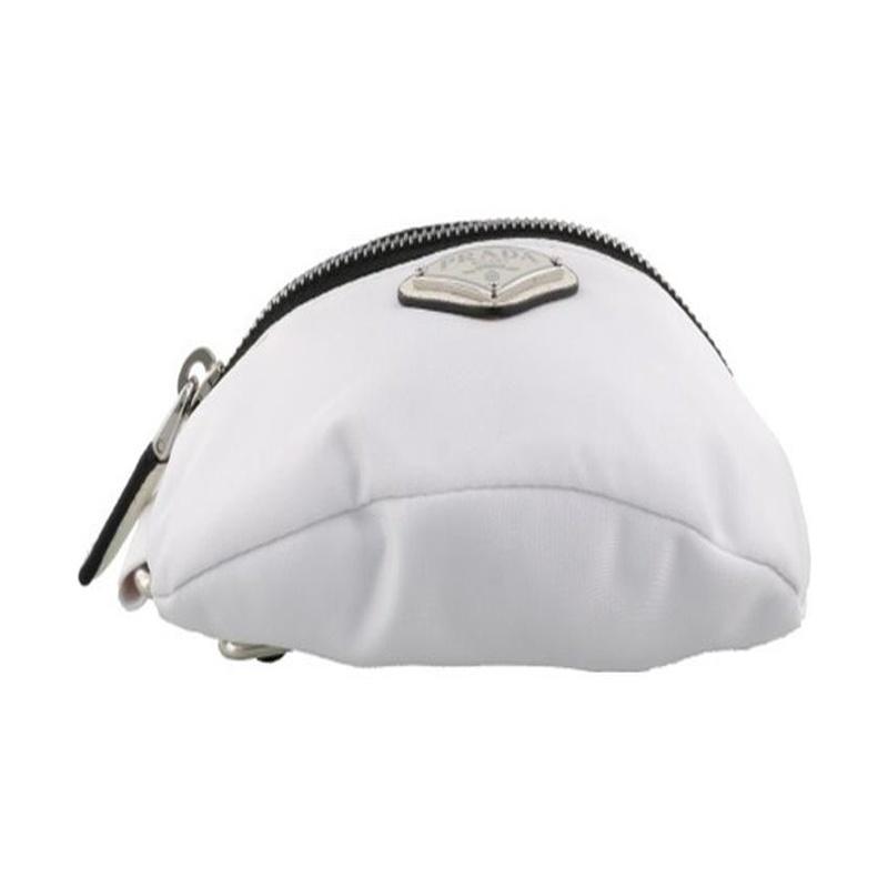 Prada Enamel metal triangle logo zipper closure fabric wrist bag mini women's white