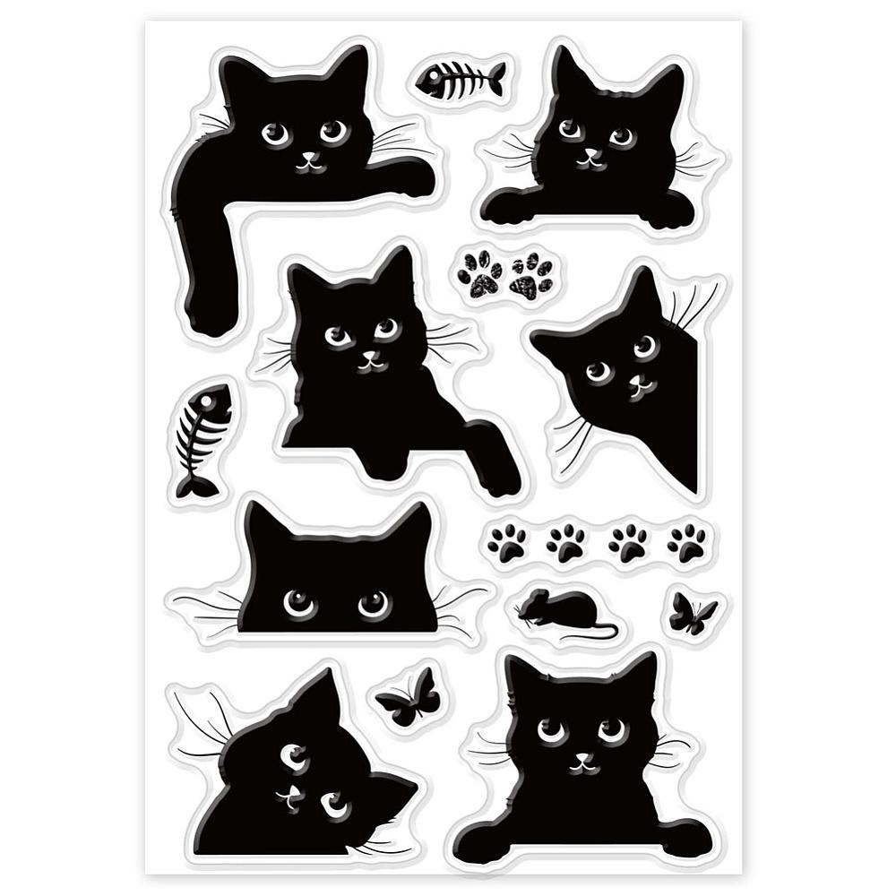 PVC Plastic Stamps for DIY Scrapbooking Photo Album Decorative Cards Making Stamp Sheets Cat Pattern 16x11x0.3cm