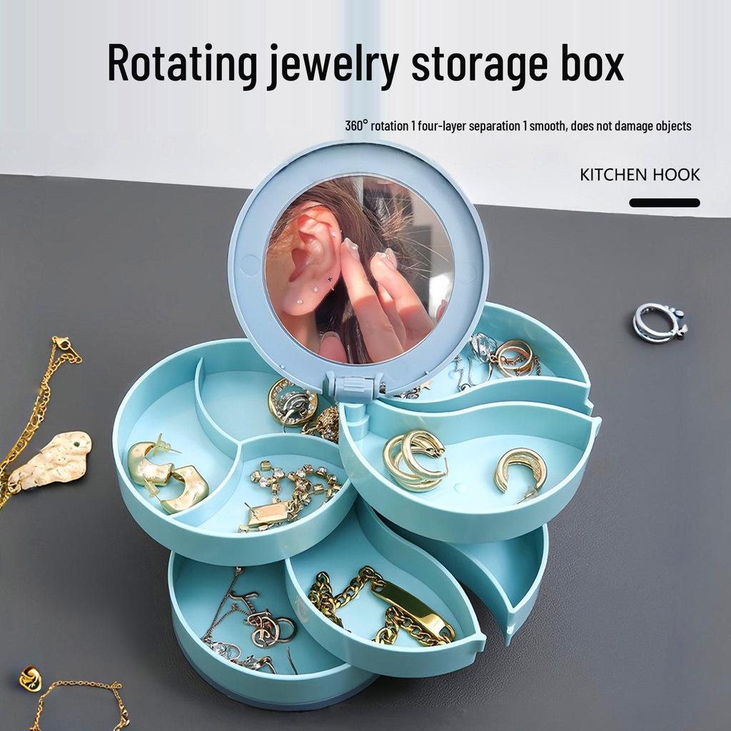 Rotating Multi-layer Jewelry Box with Mirror - Exquisite Storage for Earrings and Necklaces, Dustproof Design