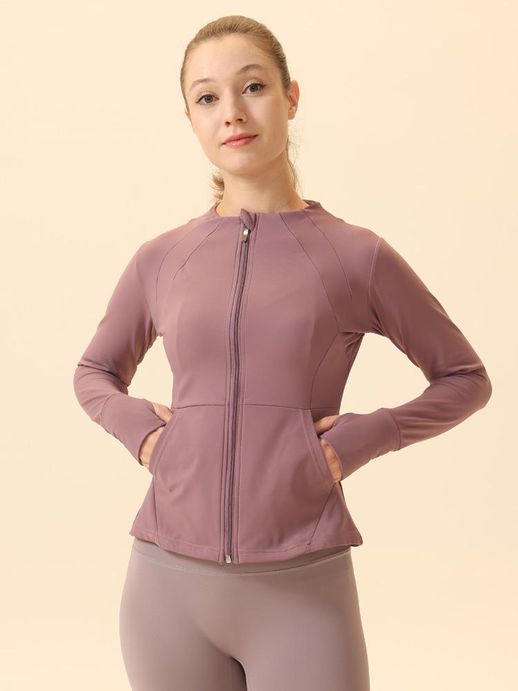 Women's Quick-Dry Zipper Sports Jacket & Yoga Top Set - Sun Protection, Long Sleeve, Tight Fit for Running & Gym