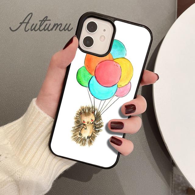 Hedgehog and Balloon Phone Case for iPhone 11 12 13 14 Pro Max Mini X XR XS SE 2020 6S 7 8 Plus Samsung Galaxy S21 S22 Shell