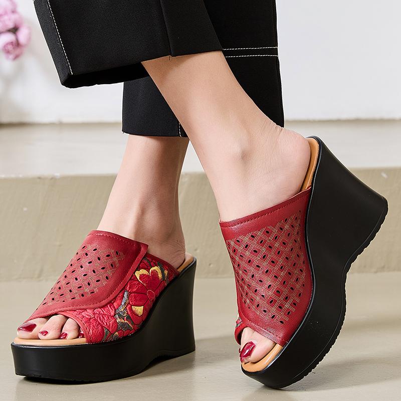 Fashion GKTINOO 2025 Genuine Leather Women Slippers High Heels Wedges Summer Shoes Platform Handmade Thick Soled Slippers for Women
