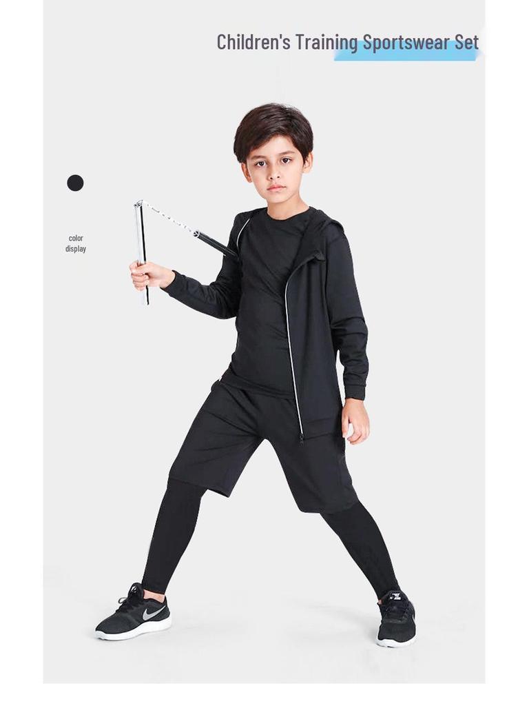 Kids' Sports & Fitness Set: Quick-Dry Basketball, Soccer, Outdoor Training Base Layer & Warm Tight-Fit Suit for Boys