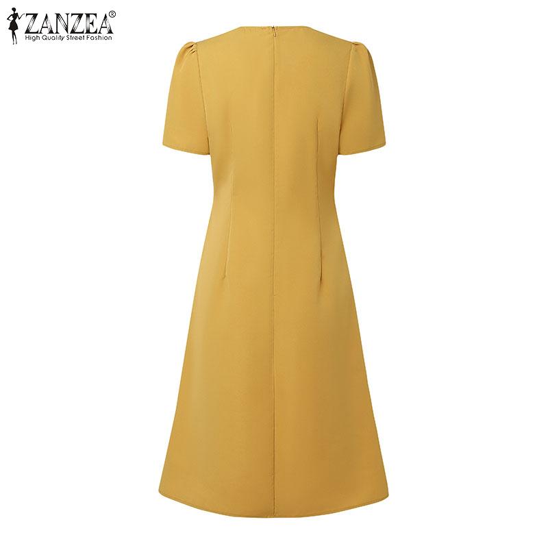 ZANZEA Kvinners avslappet sommerkjole med rund hals og korte ermer