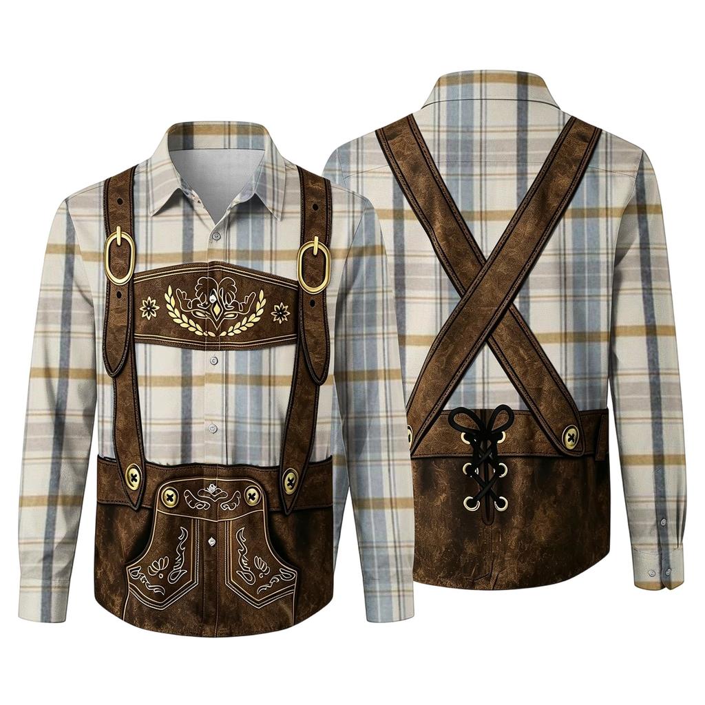 Herren 3D-gedrucktes Oktoberfest Locker geschnitten Umlegekragen Langarmhemd Vintage Lässig Atmungsaktives Oberteil für Pendeln Outdoor Festival Party