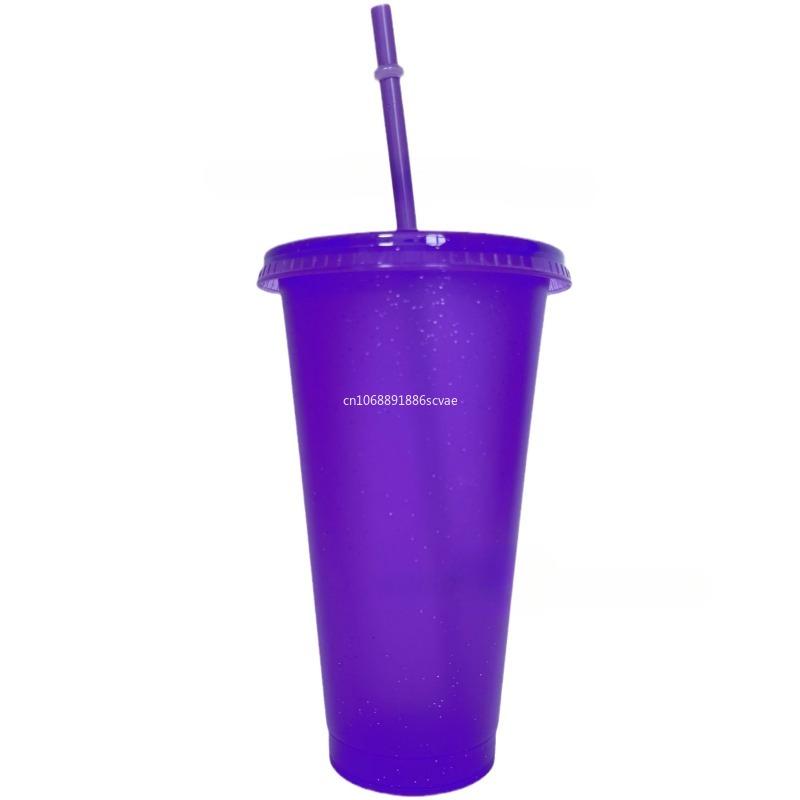 1 Stück 710ml Becher mit Deckel & Strohhalmen Wiederverwendbare Plastikbecher Eiskaffee Große Wasserflasche Party Kaltbecher Sommer Trinkgeschirr