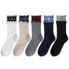 Autumn and Winter Women's Mid-calf Socks, Black Ear Edge Socks, Trendy and Casual Checkered Patchwork Boneless Cotton Socks