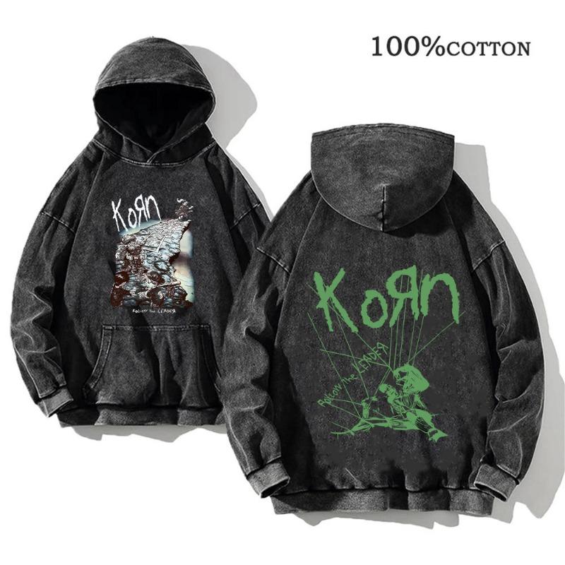 Korn Rock Band World Tour pulóverek Vintage mosott férfi pulóverek Pamut Hip Hop utcai ruházat Kapucnis pulóver Laza Y2K felsők