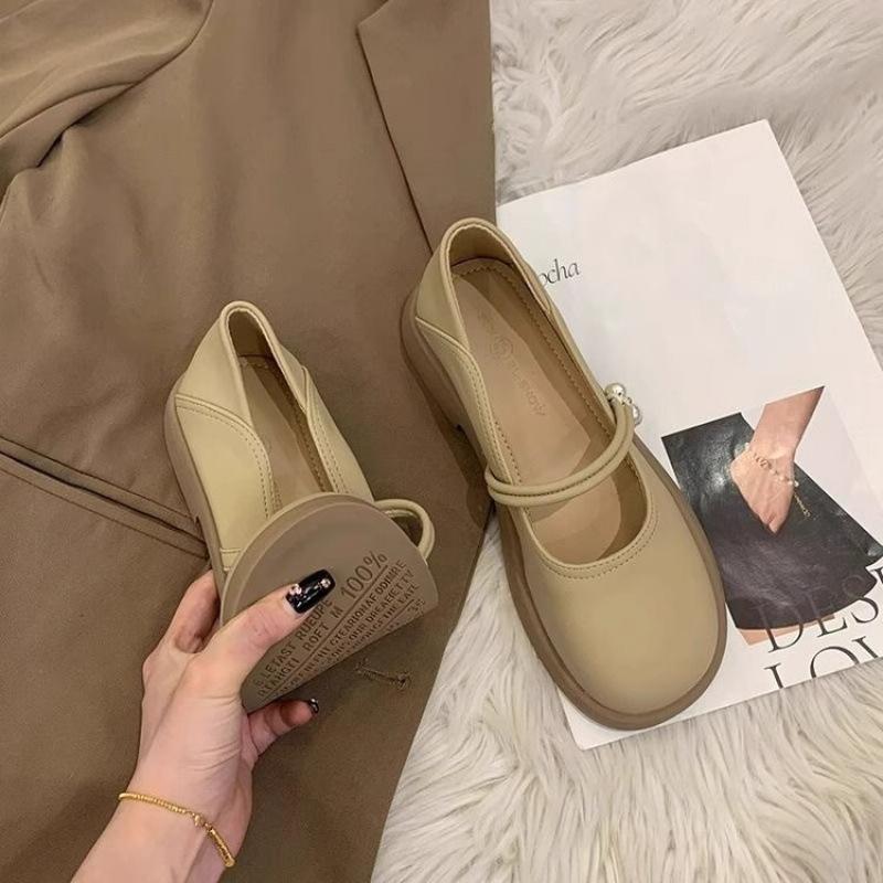 

Mary Jane small leather shoes spring and summer single shoes 2025 new two-wear loafers gentle wind casual shoes comfortable 40 хаки