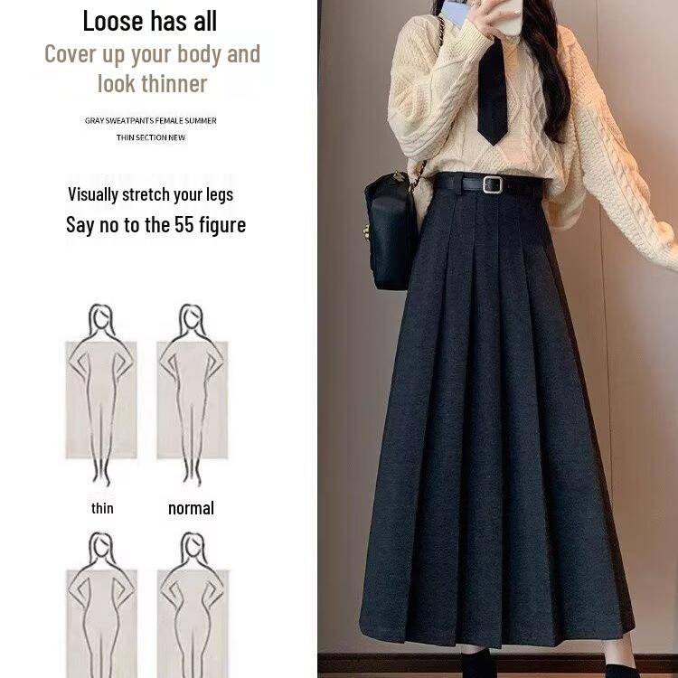 Autumn/Winter Women's Plus Size Retro Academic Pleated Wool Skirt