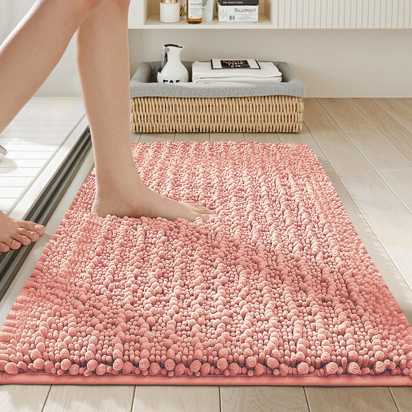 Chenille-Badezimmerteppich, extra weich, dick, saugfähig, Hochflor, Rutschfest, Maschinenwaschbar und trocknergeeignet, Geeignet für Badezimmer. One Size rosa