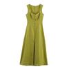Women's A-line Long Dress Elegant Square Neck Sleeveless Wide Sling Maxi Dresses Lady Commute Button Dresses