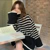 Striped turtleneck knitted sweater contrasting color turtleneck pullover sweater design sense loose versatile knitted top women