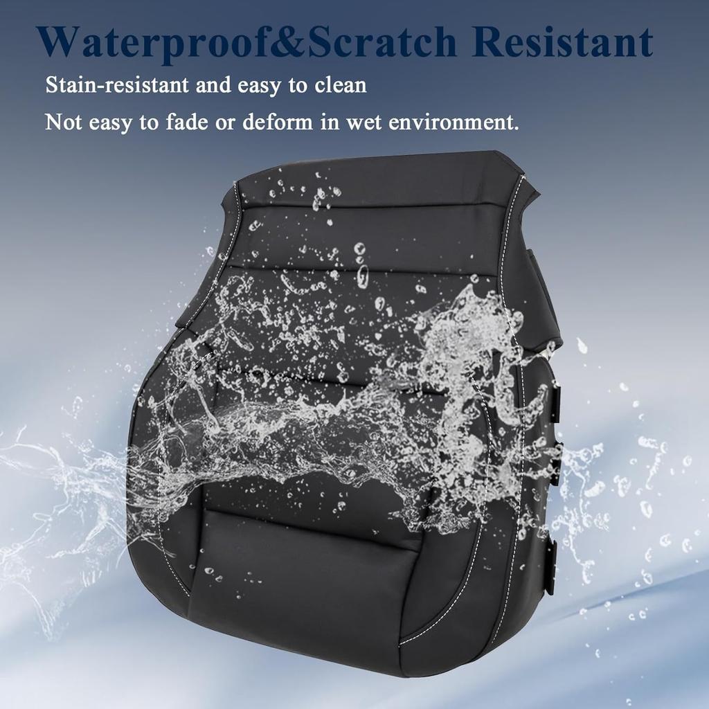 NLQR Pokrowiec na dolną część siedzenia kierowcy lub pasażera, skóra bez perforacji, czarny #H2U H1Y 4AA Kompatybilny z Chevy Silverado Sierra Tahoe