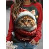 Christmas Women's Sweatshirts Cute Cat Graphic Casual Long Sleeve O-Neck Regular Tops