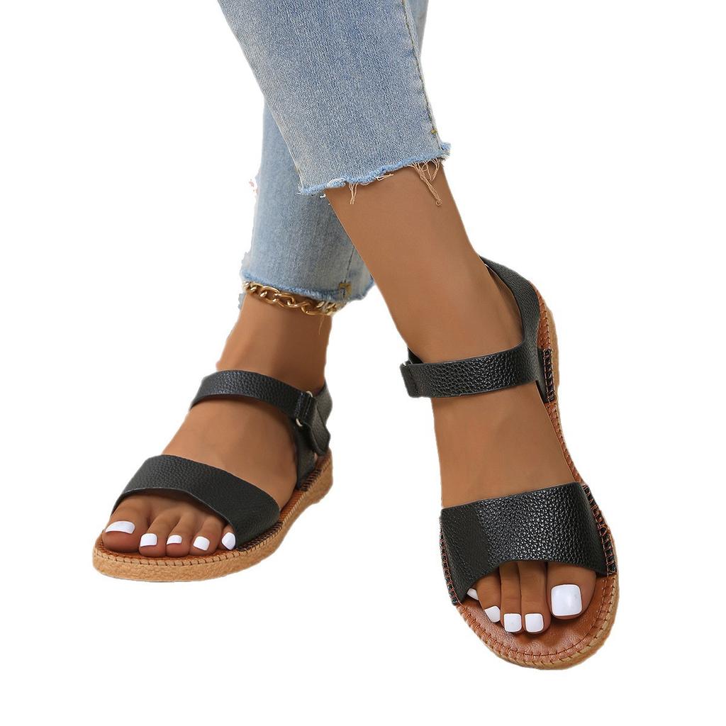 Large size versatile flat sandals summer new Velcro open-toed sandals wear beach sandals