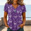 Women's Casual V-Neck Halloween Printed T-Shirt for Holiday Party and Everyday Wear