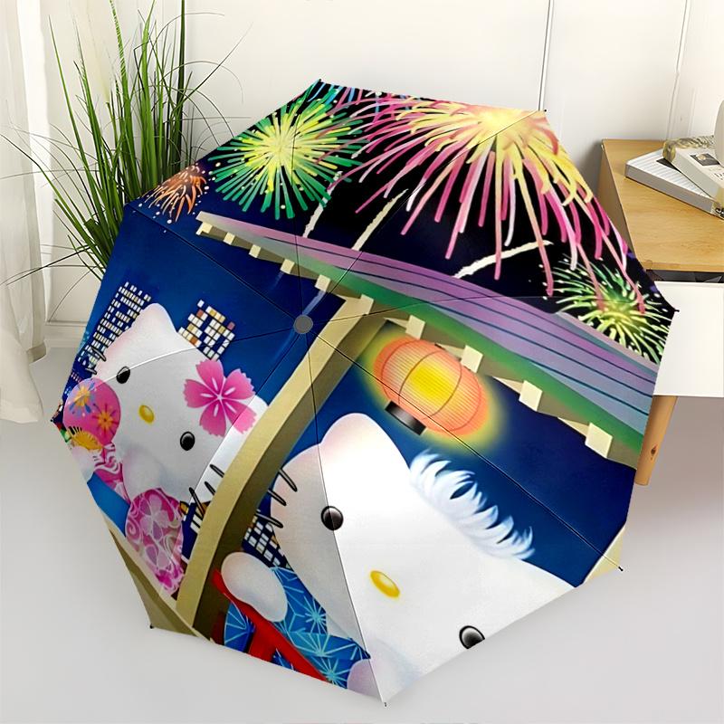 

1pc Hello Kitty Fireworks Festival Umbrella - Automatic Opening/Closing, Portable 3-Fold Design, 8-Bone Iron Frame, Outdoor Umbrella, Perfect Gift for