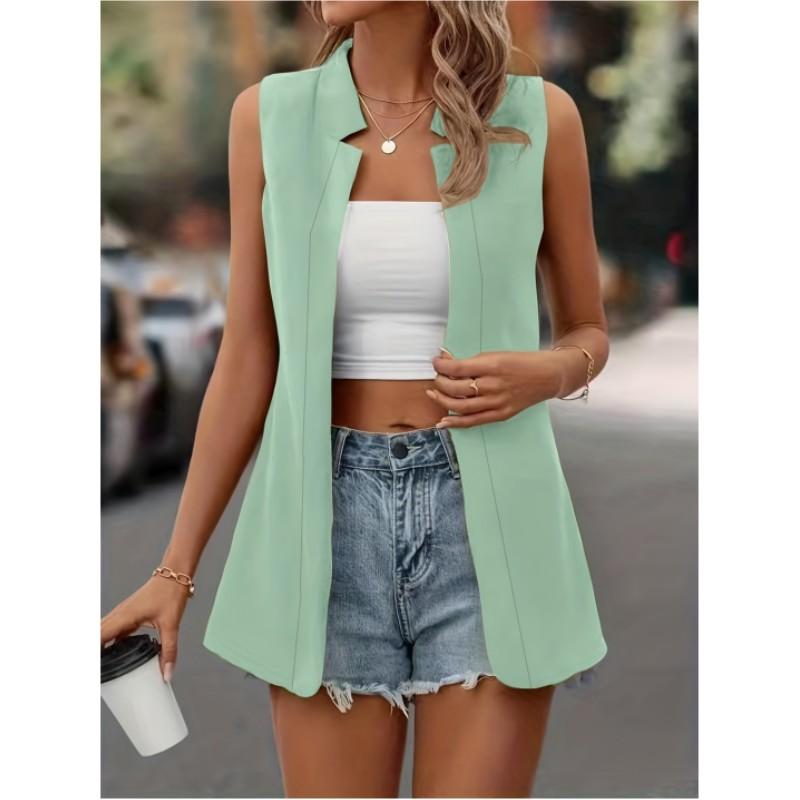 Women's Summer Simple Temperament Cardigan Vest Collarless Buttonless Commuter Jacket