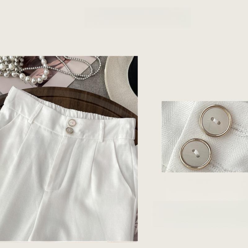 New White Tencel Linen Wide-Leg Pants for Women, Summer Thin Anti-Wrinkle Cotton Linen Suit Pants, Draped Ice Silk Pants