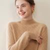 Women's Retro Cable Knit Cashmere Sweater: Autumn/Winter Half-High Collar, Thick, Loose Base Layer.