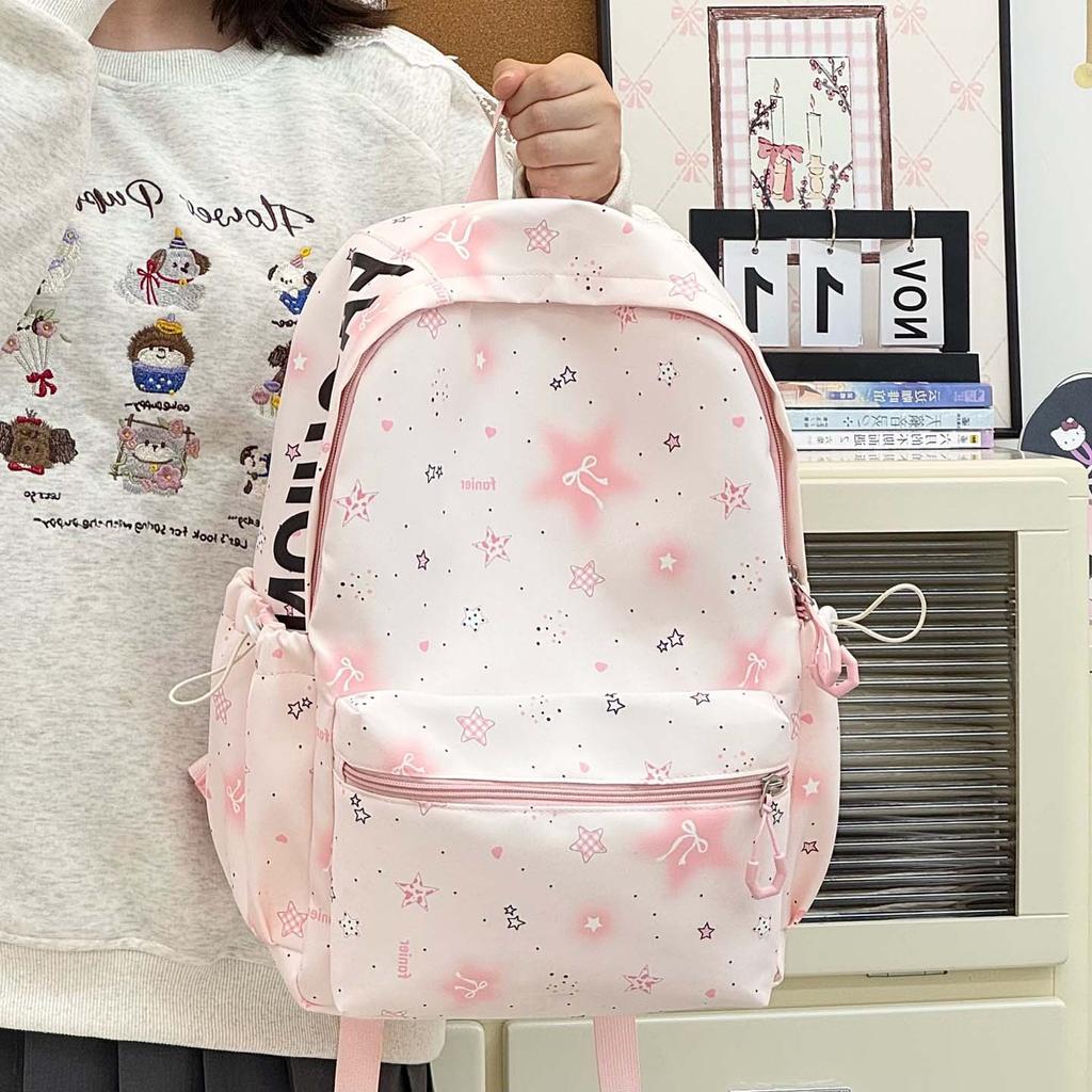 Schoolbagins Wind Printed Star Backpack Female College Wind Large Capacity College Student Cute Lightweight Schoolbag Backpack Female