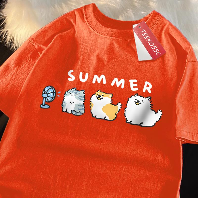 

Футболки с принтом кошек и собак, дующих вентиляторами, для мужчин и женщин, милая одежда с круглым вырезом, свободные летние футболки, модные хлопковые с коротким рукавом 4XL