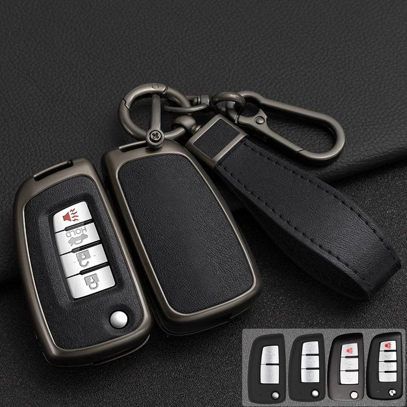 Zinc Alloy + Leather Car Key Case Cover Shell For Nissan Nv200 Sentra Versa X-Trail Qashqai J11 Juke Murano Micra Tiida Maxima