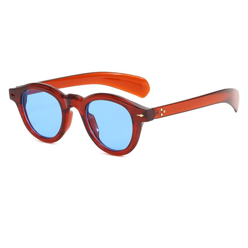 

Candy Color Small Round Sunglasses Women Retro Clear Ocean Lens Shades Uv400 Men Rivets Punk Sun Glasses as picture
