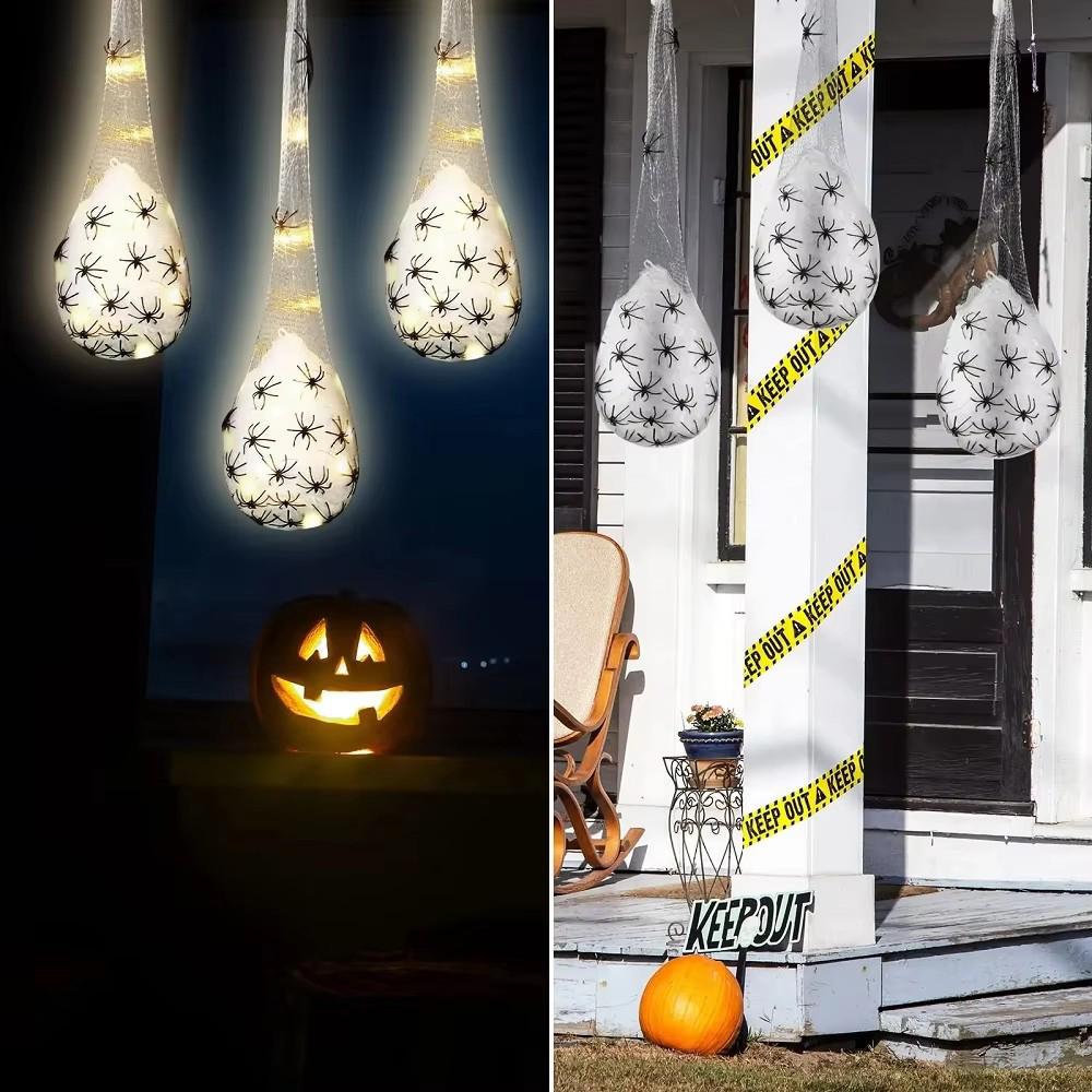 1/3Pcs Halloween Lighted Spider Egg Sacs Spider Web Halloween Indoor Outdoor Garden Yard Tree Hanging Ornaments Decorations