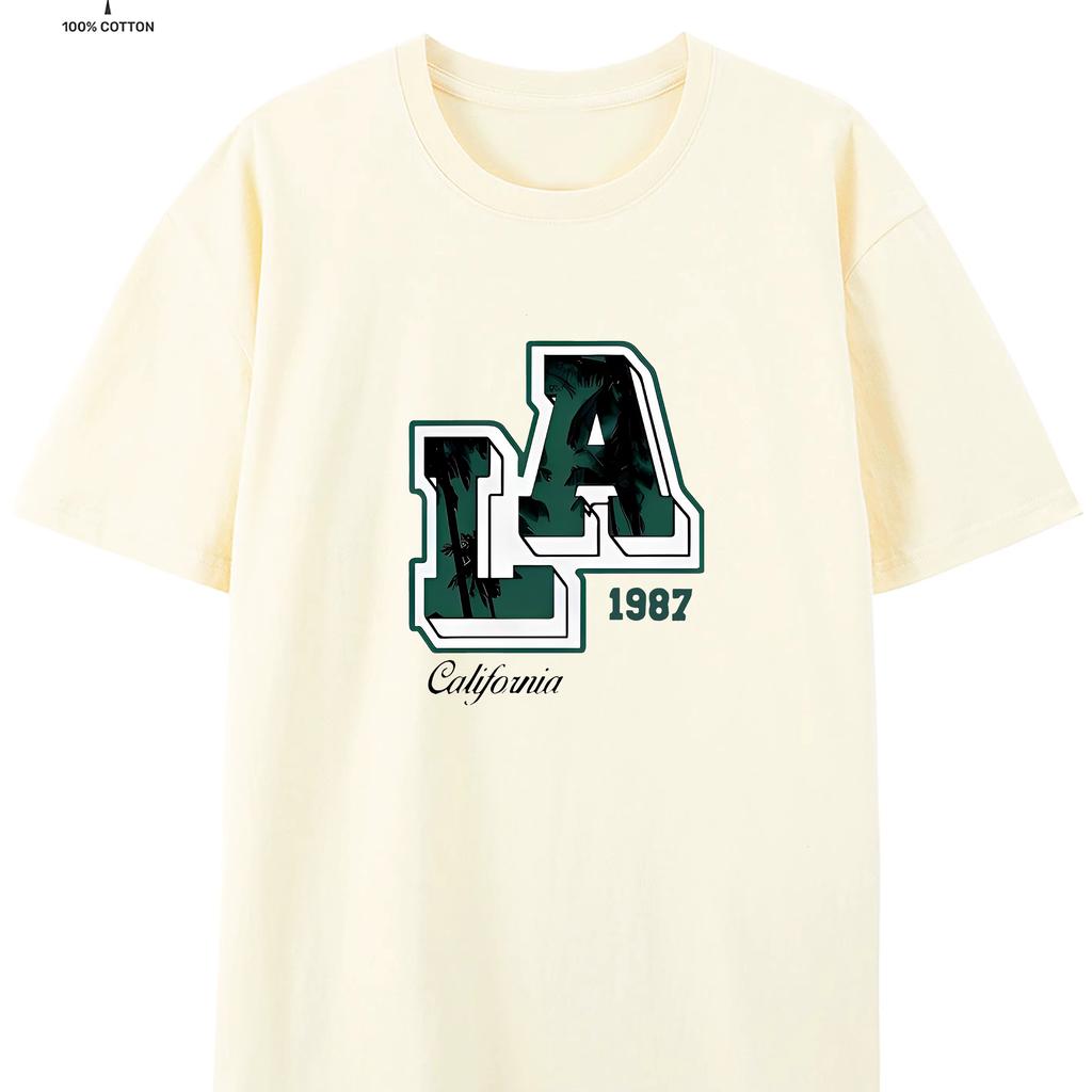 Summer Unisexs Cotton Los Angeles Letter Printed Fashionable Casual Loose Sports Round Neck Short Sleeved Tshirt Top