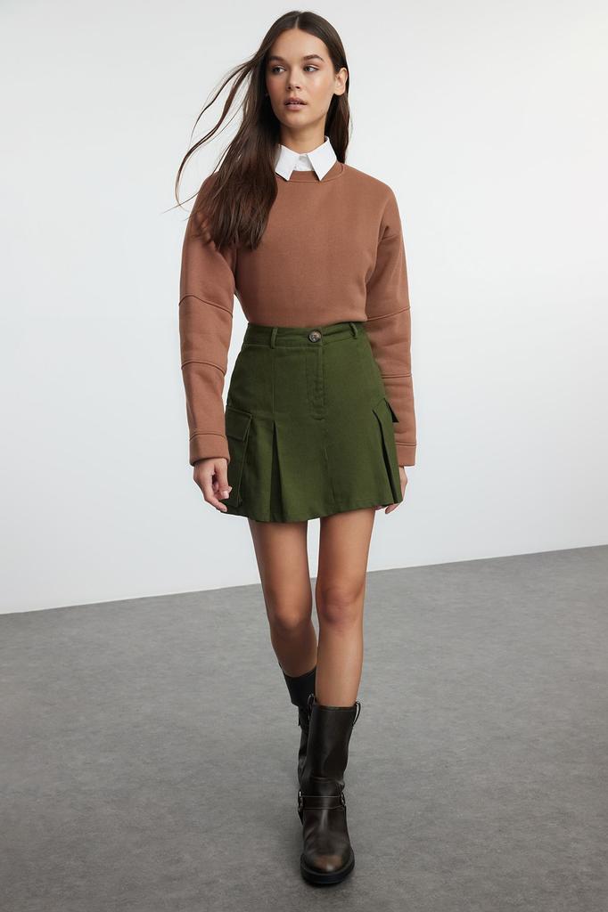 Women's Fashion Khaki Cargo Pocket Woven Shorts Skirt