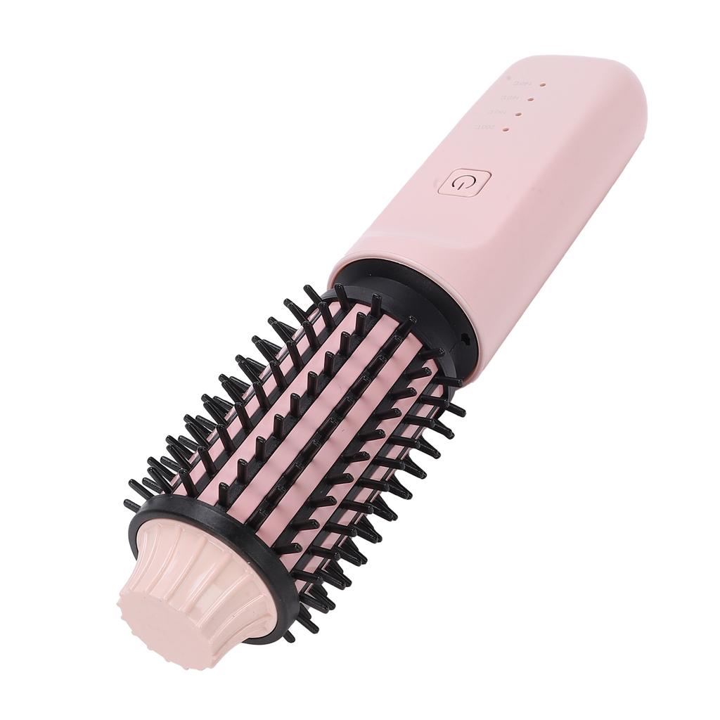 Cordless Hair Curling Iron Brush Portable Anti Scald Heated Round Thermal Brush for All Hair Type Pink