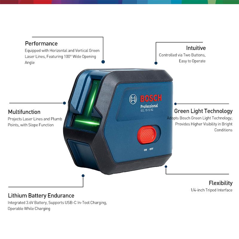 Bosch Laser Level GCL 15-12 XG Combination Dot and Line Green Beam Laser Level