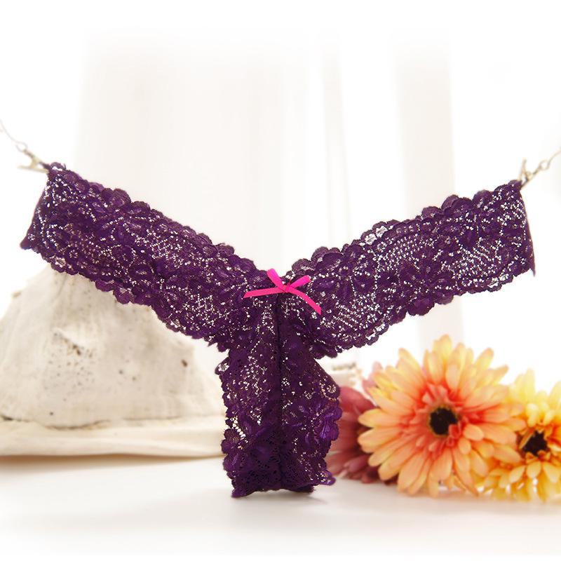 Women's Low Waist Seamless Lace Thong with Bow - Tempting Transparent Design