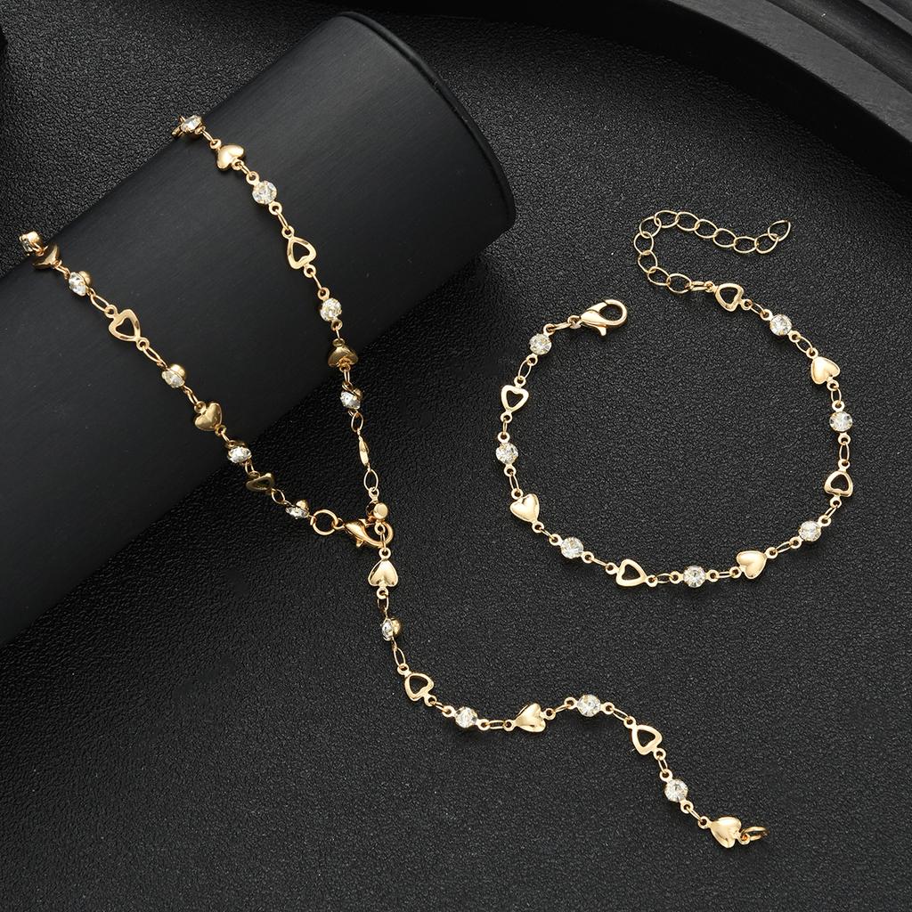 IF ME 2 Pcs Heart Zircon Tassel Bracelet Necklace Set Fashion Women Jewelry For Daily Wear Party Wedding Birthday Christmas Gift.
