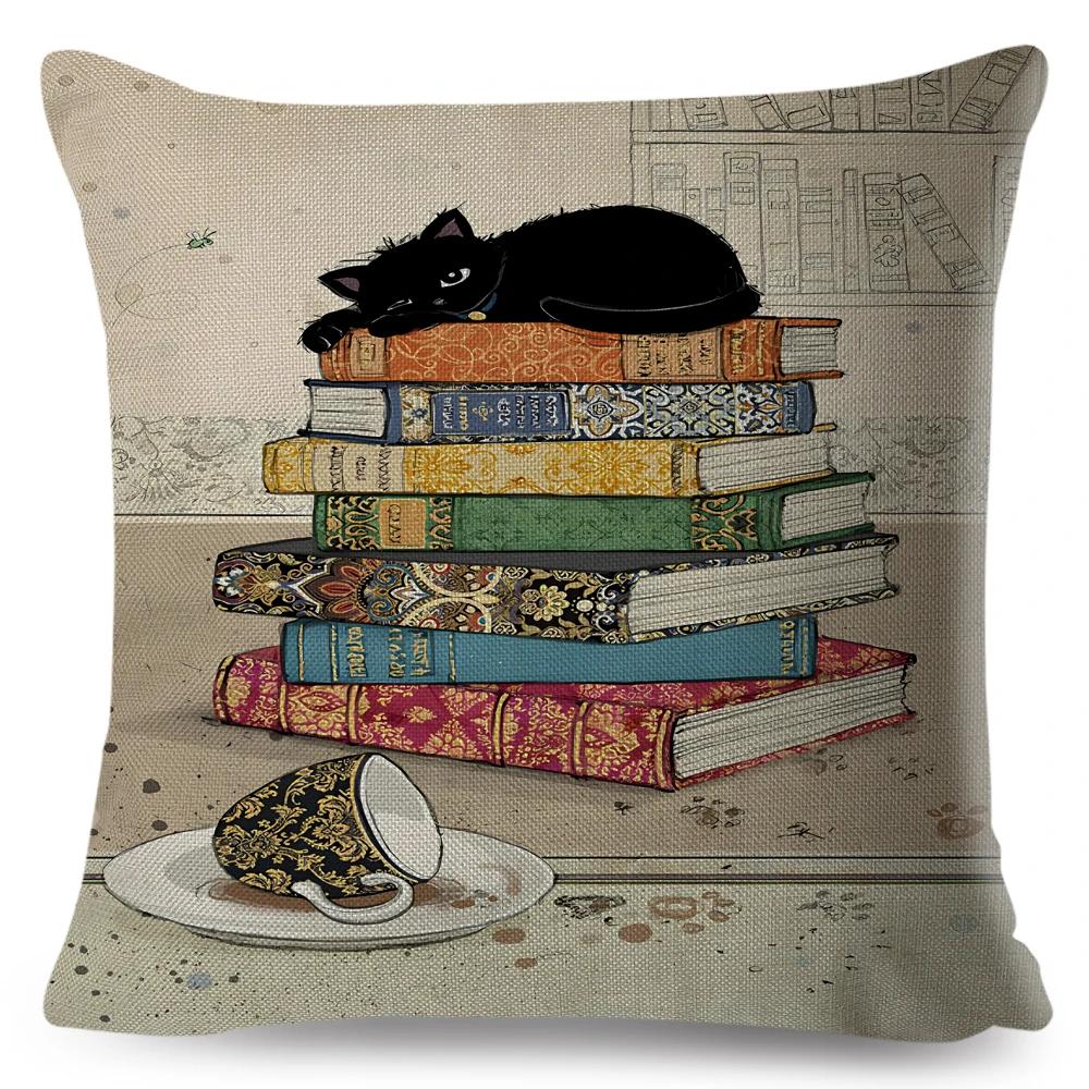 Cute Elegant Black Cat Cushion Cover Double Print Decor Cartoon Animal Pillow Case for Sofa Home Car Linen Throw Pillowcase