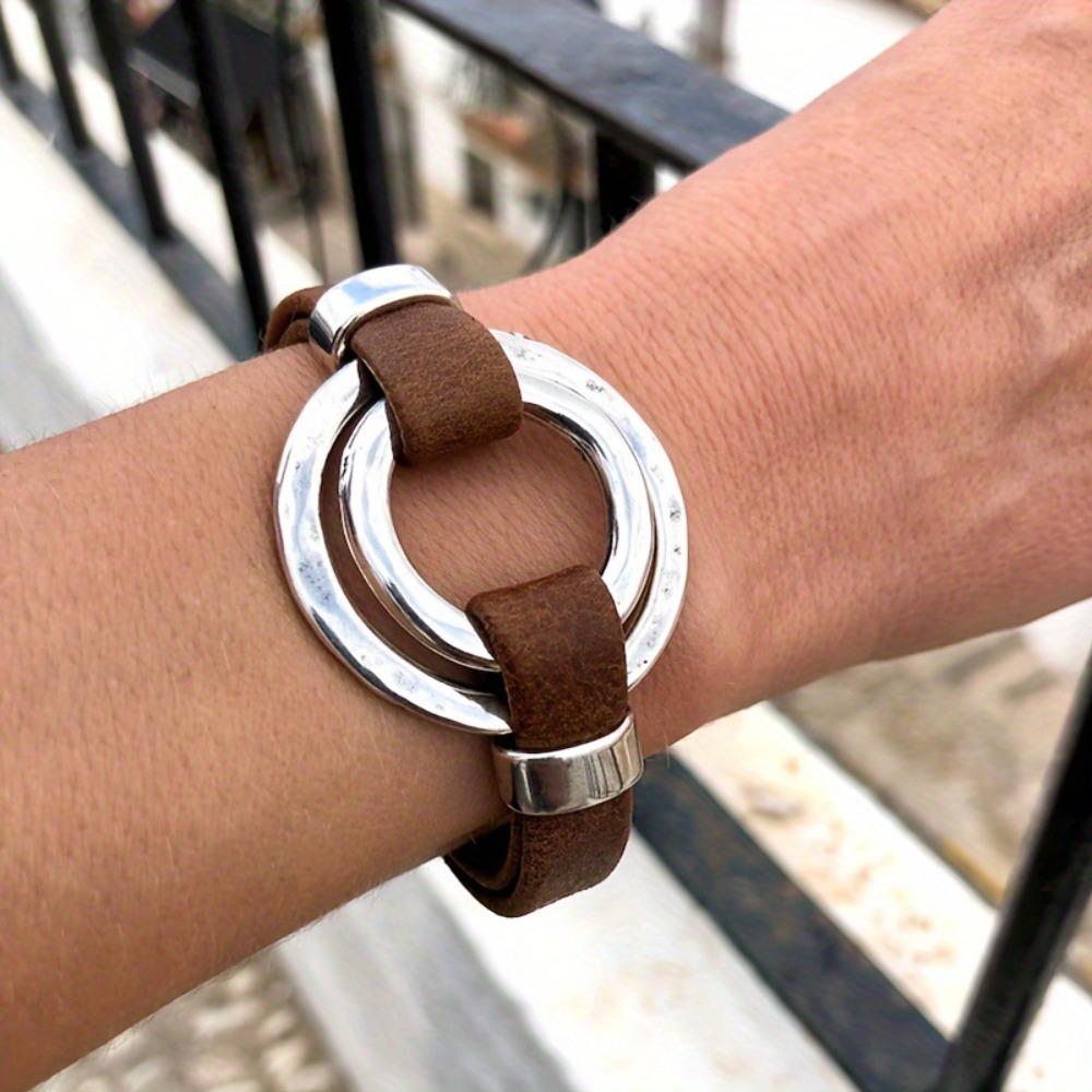 Exquisite Bracelet PU Leather Double Ring Bracelet Trendy Vintage Bracelet  Unisex Accessories