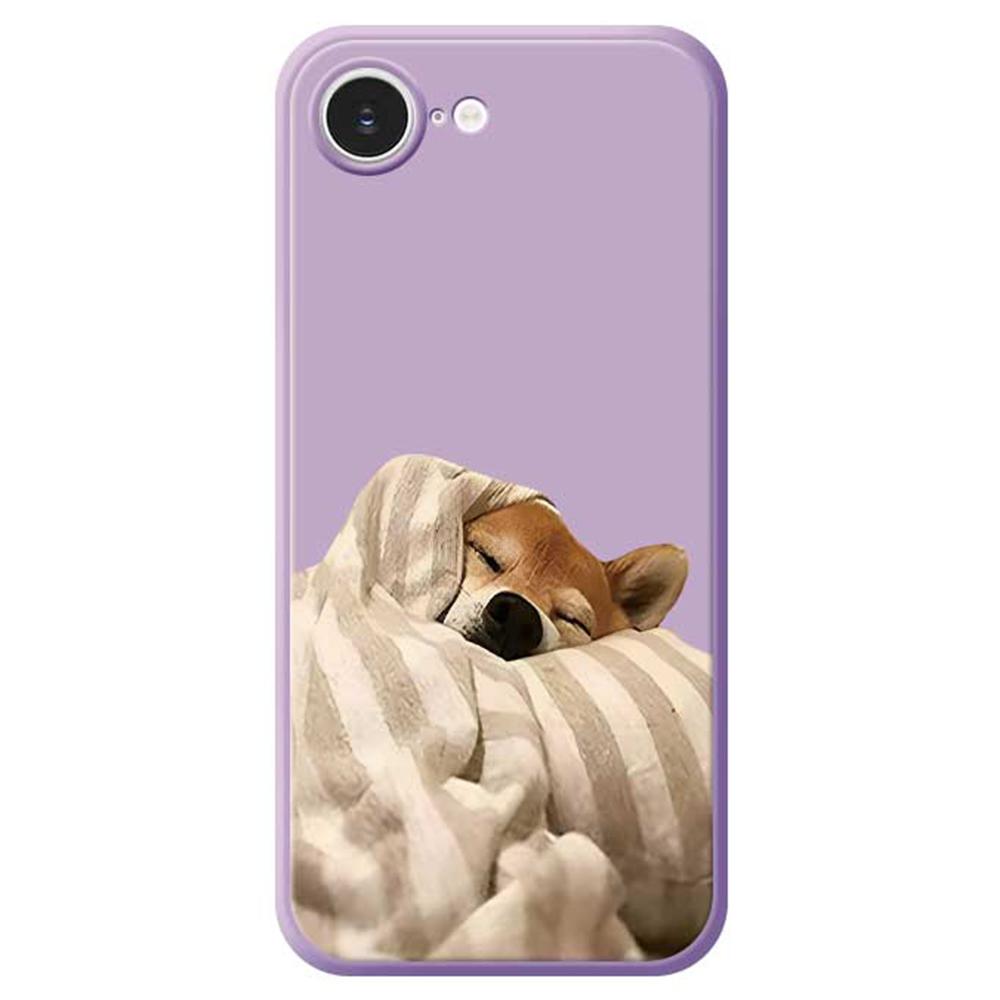 

For iPhone 16e Case Wrapped Dog Pattern Printing Straight Edge TPU Phone Back Cover Purple